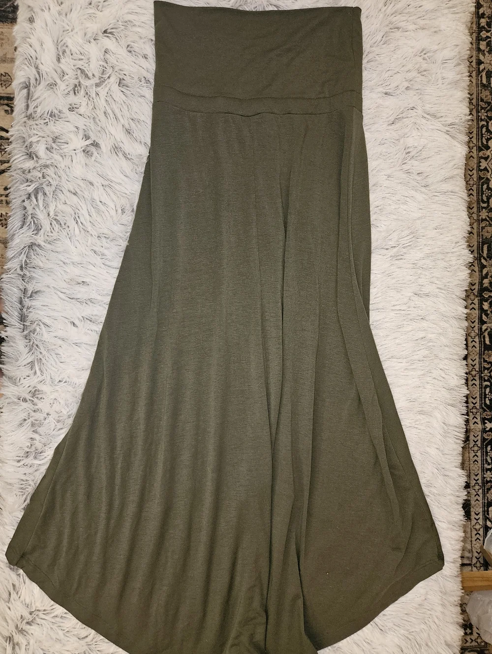 Mossimo Olive Green High-Low Maxi Skirt | Flowy Stretch Waist | Size Small